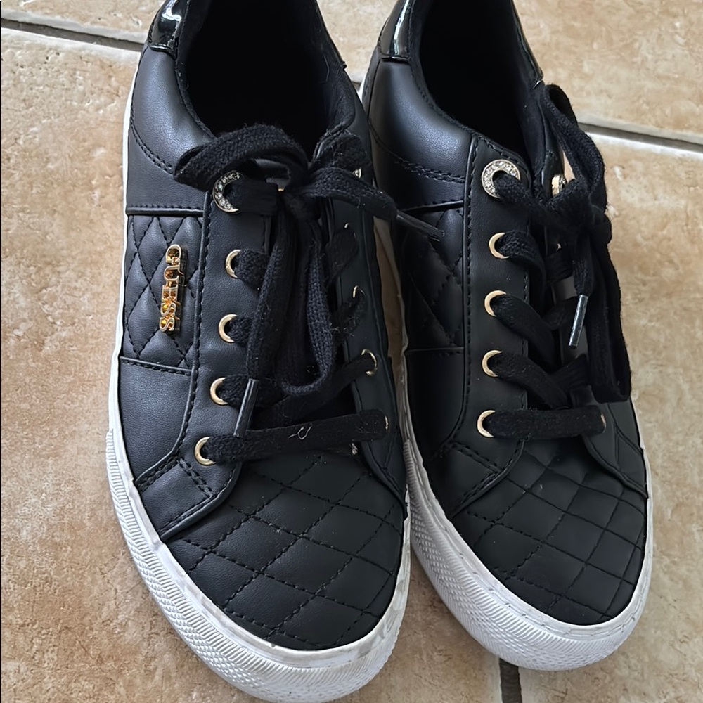GUESS Quilted Sneakers with Gold Accents
